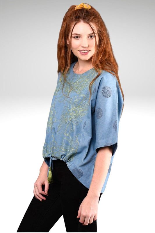 MADISSON EMBROIDERED DENIM TOP - zohaonline