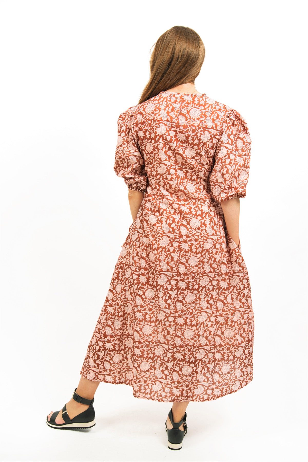 BACK VIEW ON MODEL -ZEPHYR PRINTED WRAP MAXI DRESS - zohaonline