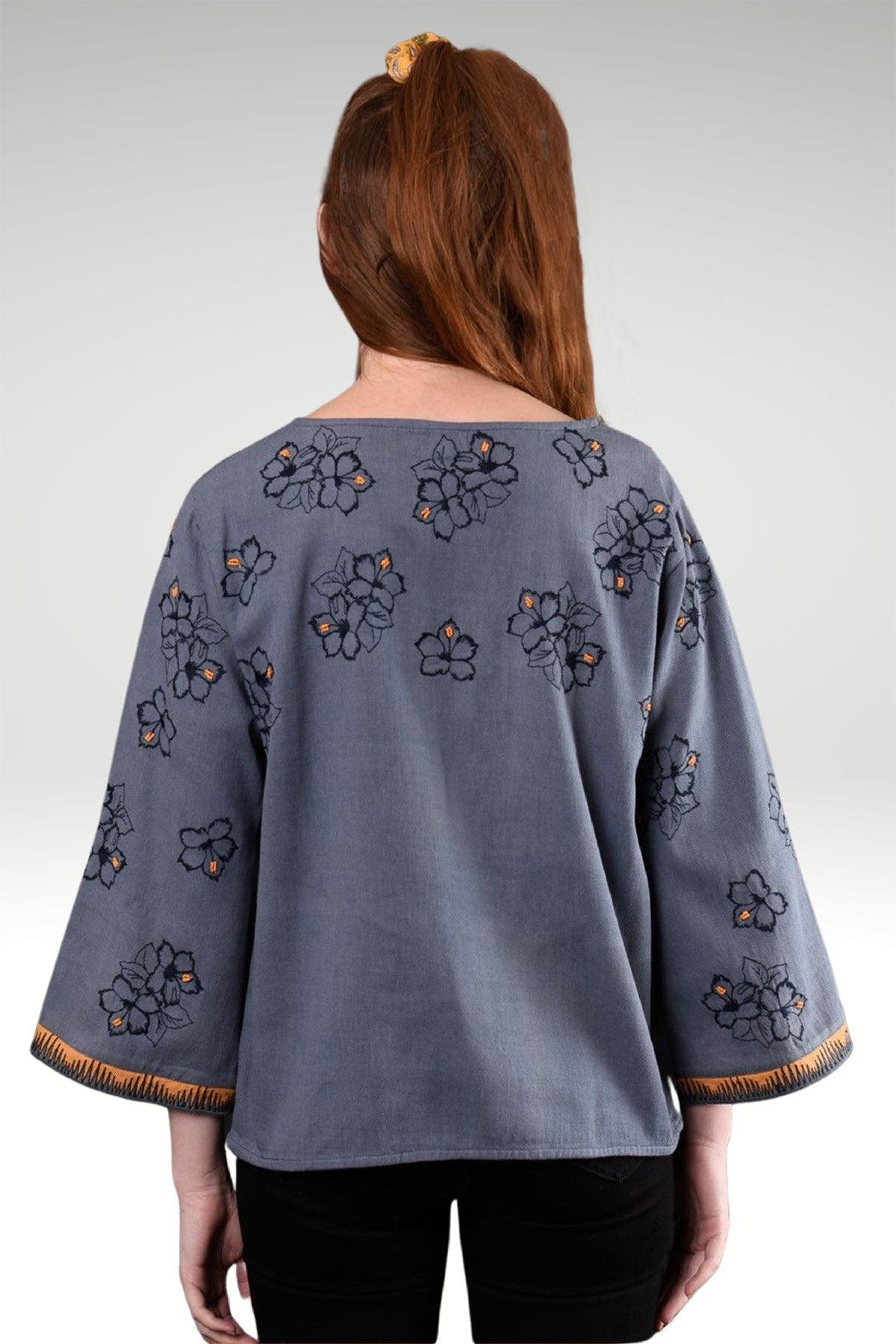 ARABELLA FLORAL EMBROIDERED TOP - zohaonline- back view on model