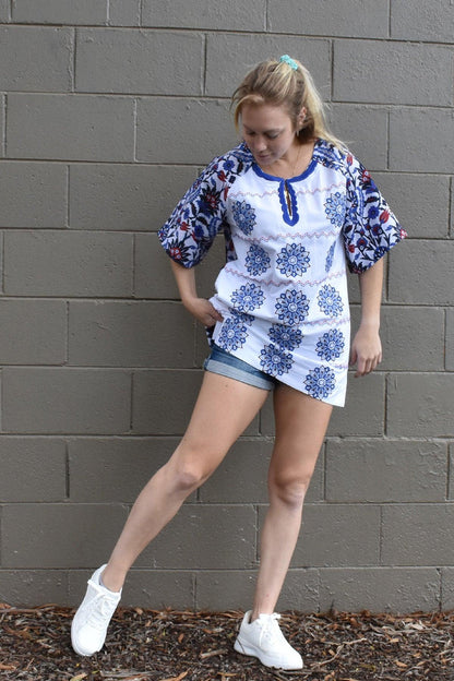 CELESTE EMBROIDERED TUNIC - PAIRED WITH SHORTS AND SNEAKERS- zohaonline