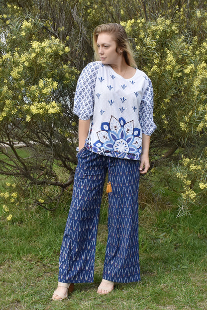 ASTRID EMBROIDERED TOP IN NATURAL SETTING PAIRED WITH KIA PANTS - zohaonline