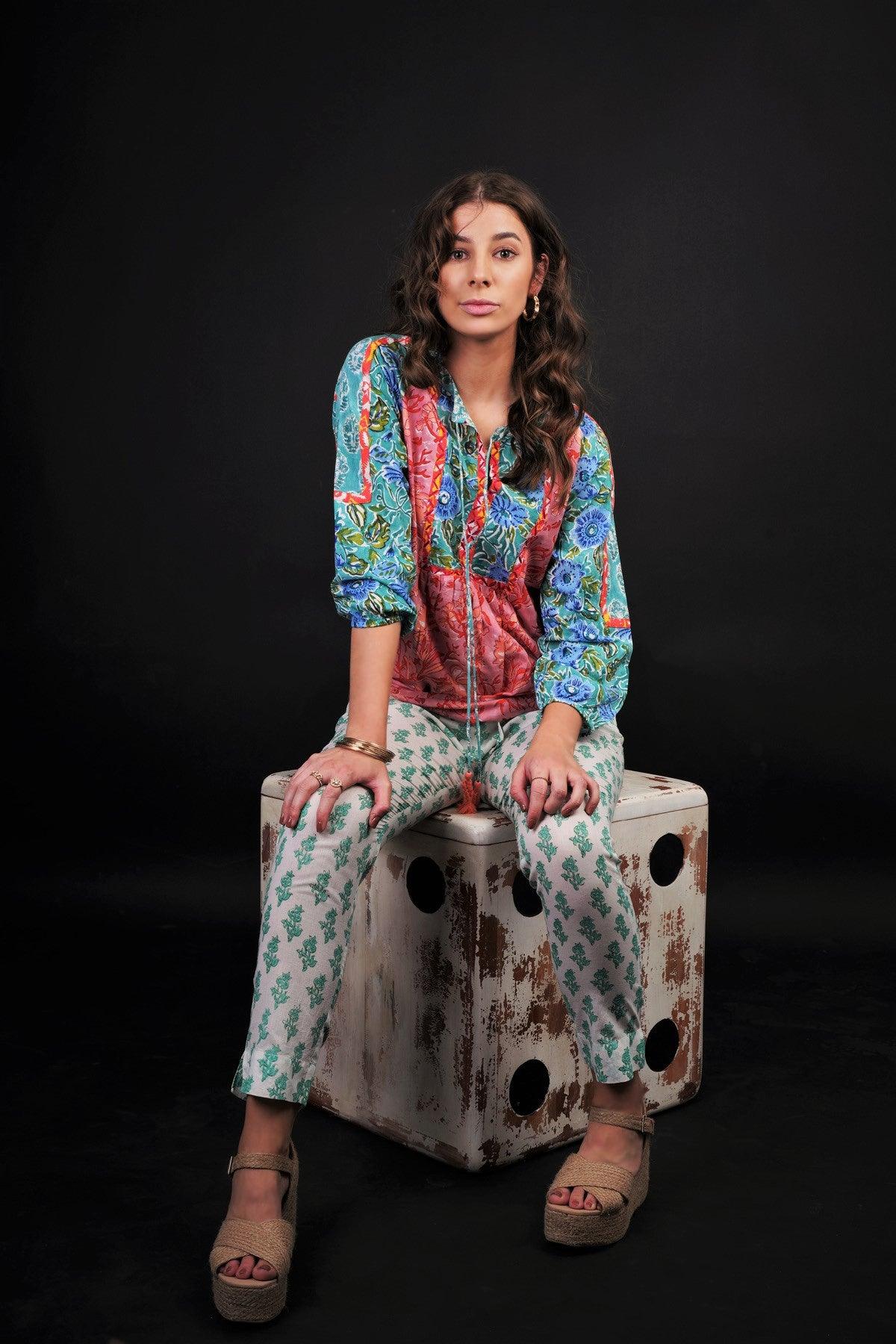 ALEENA FLORAL PATCHWORK TOP - zohaonline- the top looks awesome paired with block print pants.