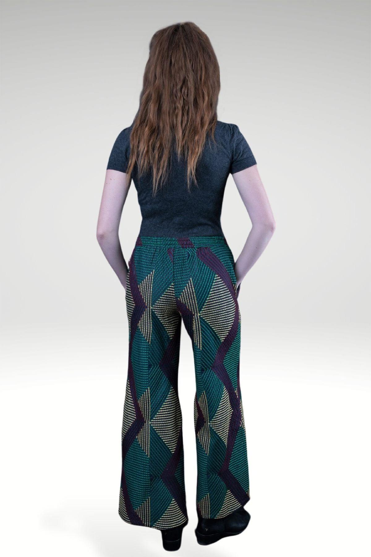 DONNATELLA EMBROIDERED WIDE-LEG PANTS - zohaonline- Back view