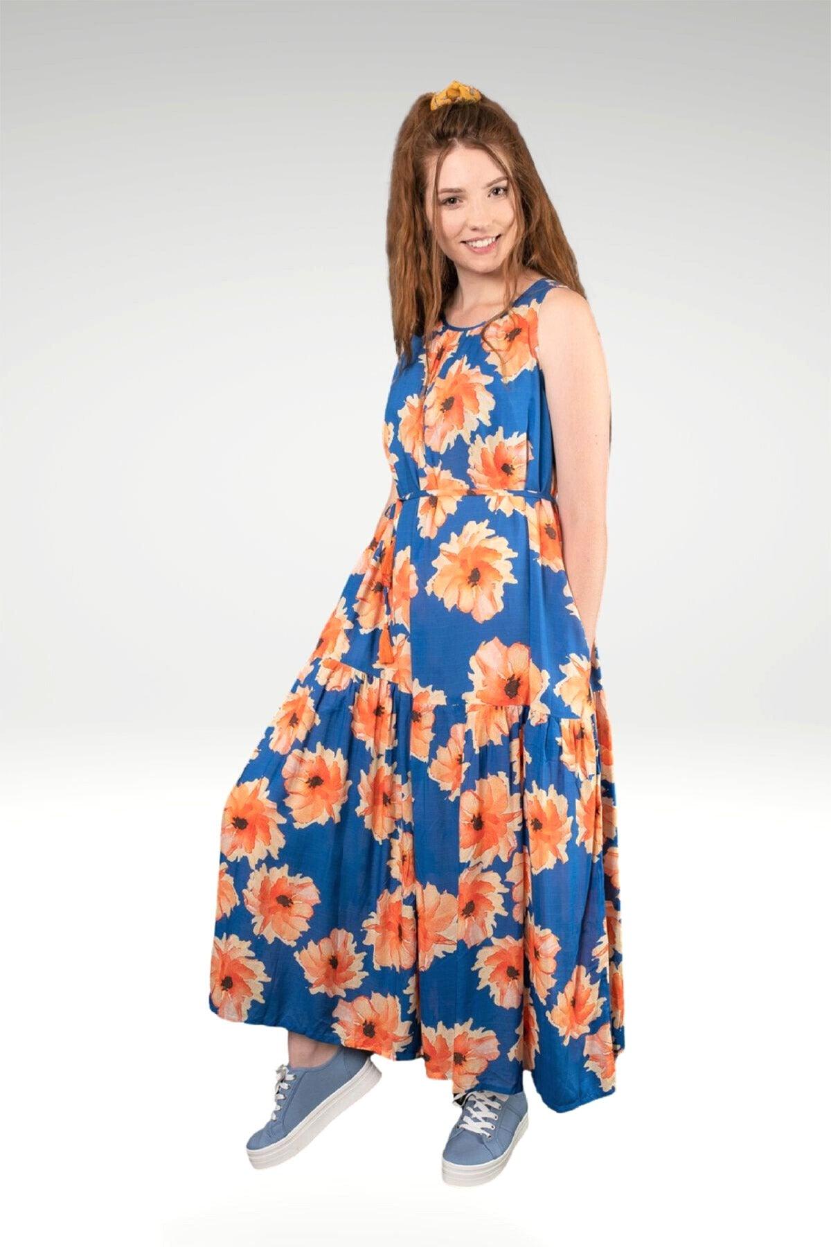 HAPPINESS IS LARA FLOWER PRINT TIER DRESS IN BRIGHT COLOURS- zohaonline