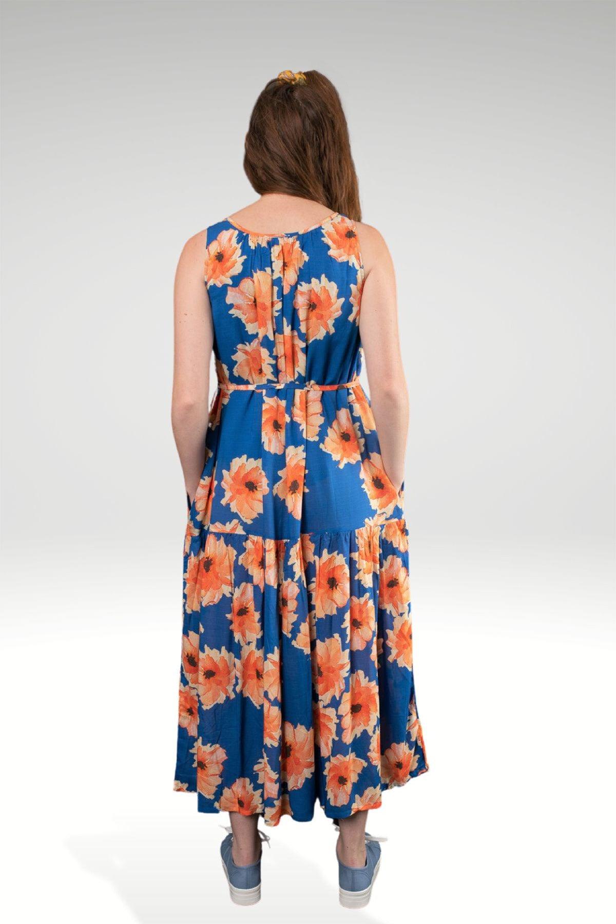 BACK VIEW OF LARA  MAXI DRESS WITH MODELS HAND IN POCKETS - zohaonline