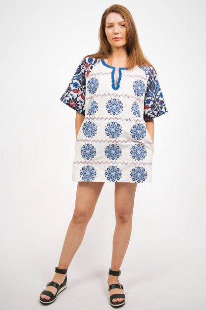 CELESTE EMBROIDERED TUNIC WORN AS A MINI FLORAL SUMMER DRESS - zohaonline