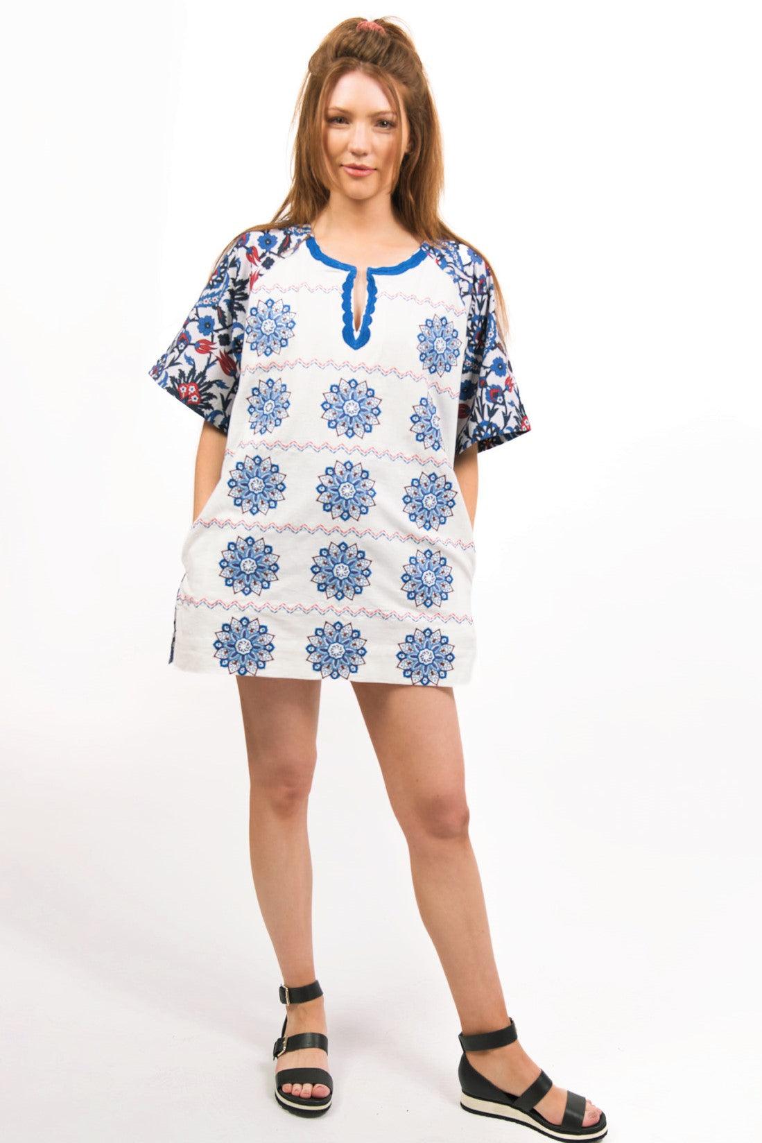 CELESTE EMBROIDERED TUNIC WITH MANDALA EMBROIDERY ON FRONT AND EMBROIDERY ON NECKLINE PLUS POCKETS - zohaonline