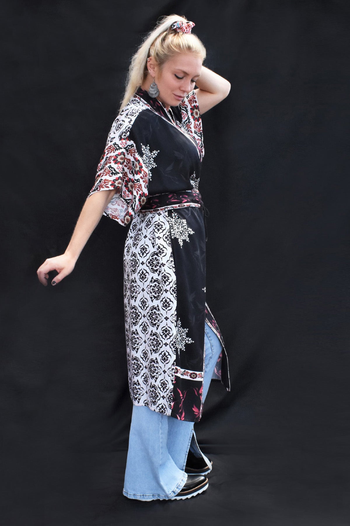 JAN PRINTED BELT/ HAIR SCARF - looks great as a belt with Juana Kimono- SIDE VIEW