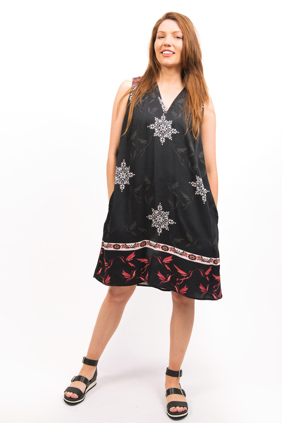 MARIANA EMBROIDERED & PRINTED MODAL DRESS - zohaonline- HAPPY SHOT OF THE FRONT