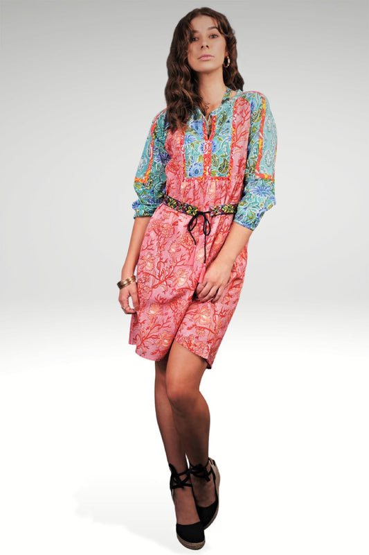 MEADOW FLORAL PATCHWORK DRESS WORN IN THE IMAGE WITH LUDA BELT- zohaonline