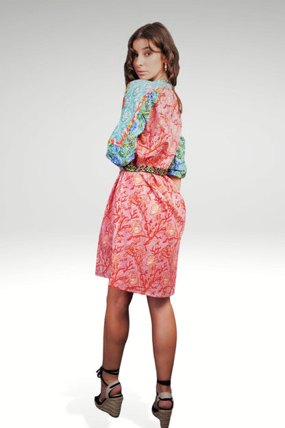 MEADOW FLORAL PATCHWORK DRESS IN COLOURFUL BLOCK PRINTS - zohaonline