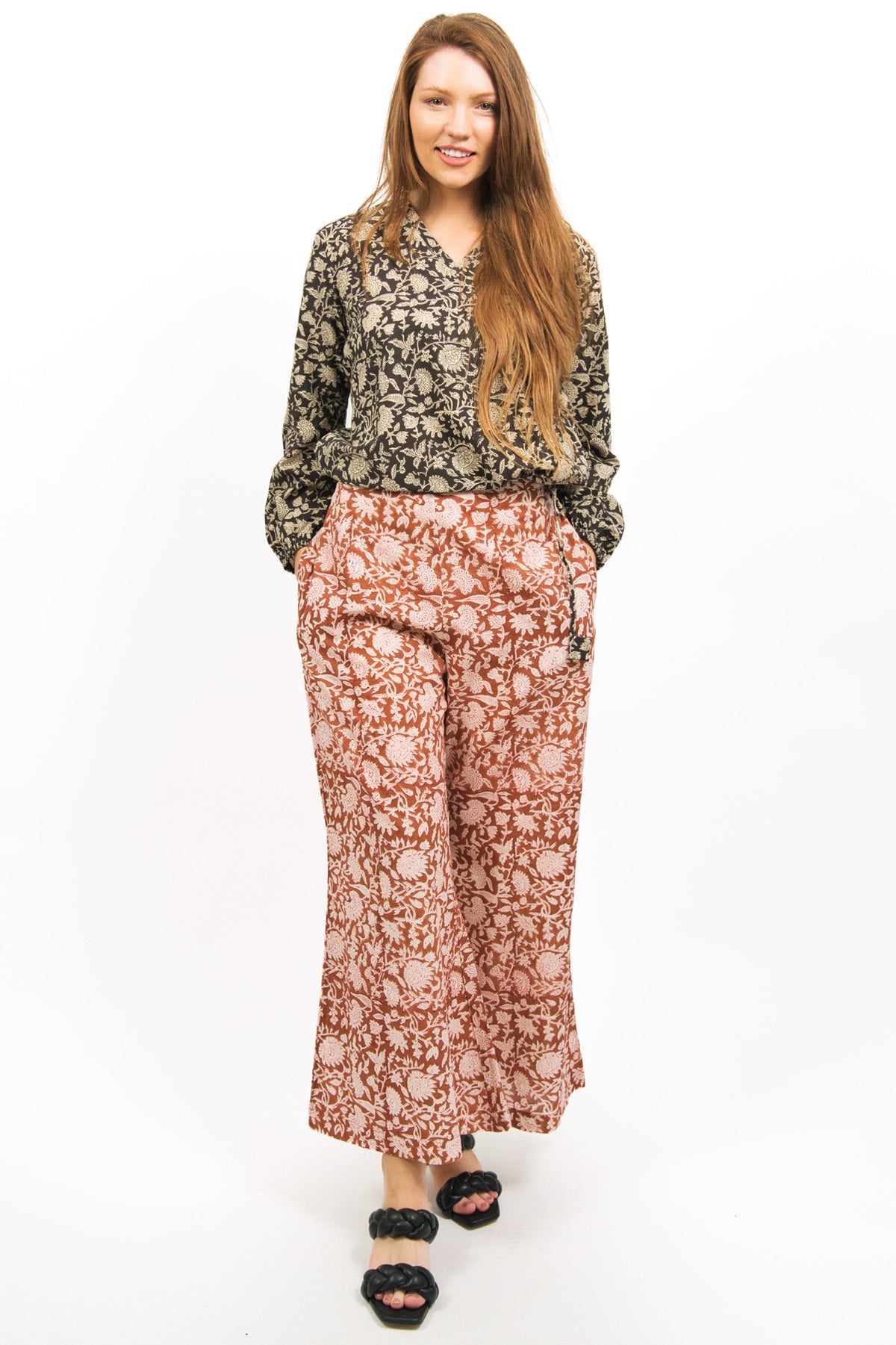 SABLE TOP WORN WITH AMBER PANTS- FRONT VIEW- zohaonline